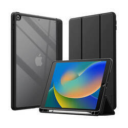 Crong PrimeFolio - Etui iPad 10.2" (2021-2019) z podstawką i schowkiem na Apple Pencil (czarny/przezroczysty)